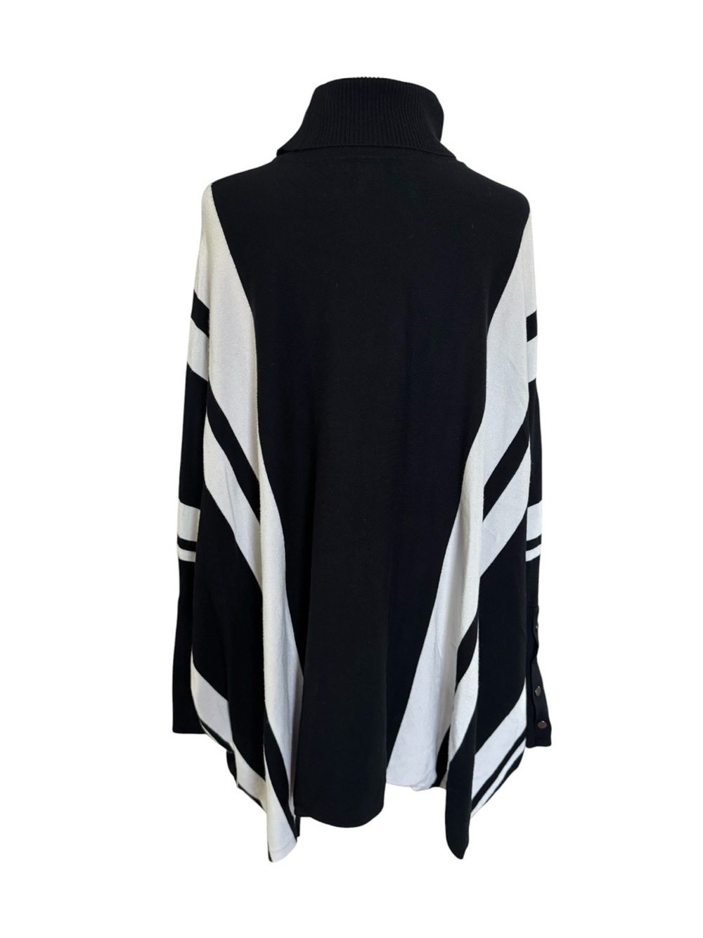 Alfani Black White Striped Turtleneck Poncho Sweater Large Asymmetrical - Picture 5 of 7